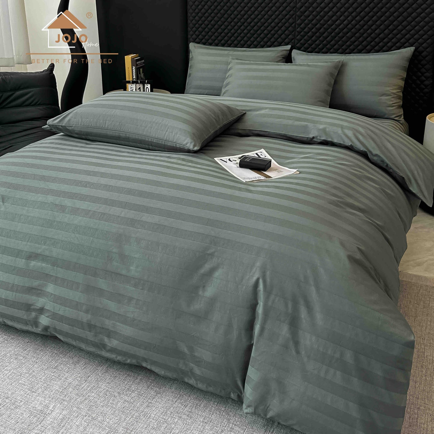 Lenjerie Luxury din Damasc 100% Bumbac Deluxe, 6 Piese cu Elastic, Antracit-C11095