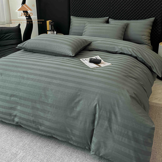 Lenjerie Luxury din Damasc 100% Bumbac Deluxe, 6 Piese cu Elastic, Antracit-C11095