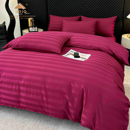 Lenjerie Luxury din Damasc 100% Bumbac Deluxe, 6 Piese cu Elastic, Bordo-C11096