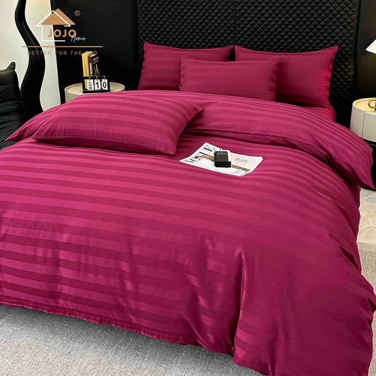 Lenjerie Luxury din Damasc 100% Bumbac Deluxe, 6 Piese cu Elastic, Bordo-C11096