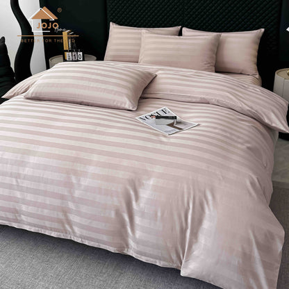 Lenjerie Luxury din Damasc 100% Bumbac Deluxe, 6 Piese cu Elastic, Roz Prafuit-C11097