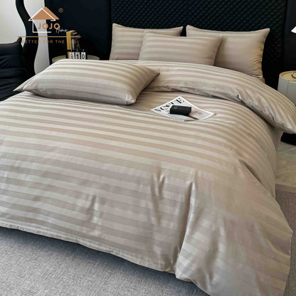 Lenjerie Luxury din Damasc 100% Bumbac Deluxe, 6 Piese cu Elastic, Bej-C11098
