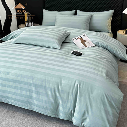 Lenjerie Luxury din Damasc 100% Bumbac Deluxe, 6 Piese cu Elastic, Bleu-C11099