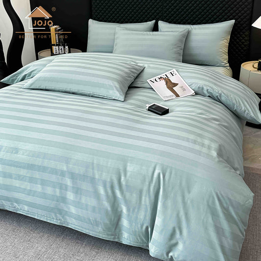 Lenjerie Luxury din Damasc 100% Bumbac Deluxe, 6 Piese cu Elastic, Bleu-C11099