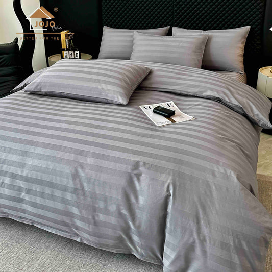 Lenjerie Luxury din Damasc 100% Bumbac Deluxe, 6 Piese cu Elastic, Gri Inchis-C11100