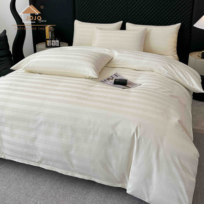 Lenjerie Luxury din Damasc 100% Bumbac Deluxe, 6 Piese cu Elastic, Crem-C11101