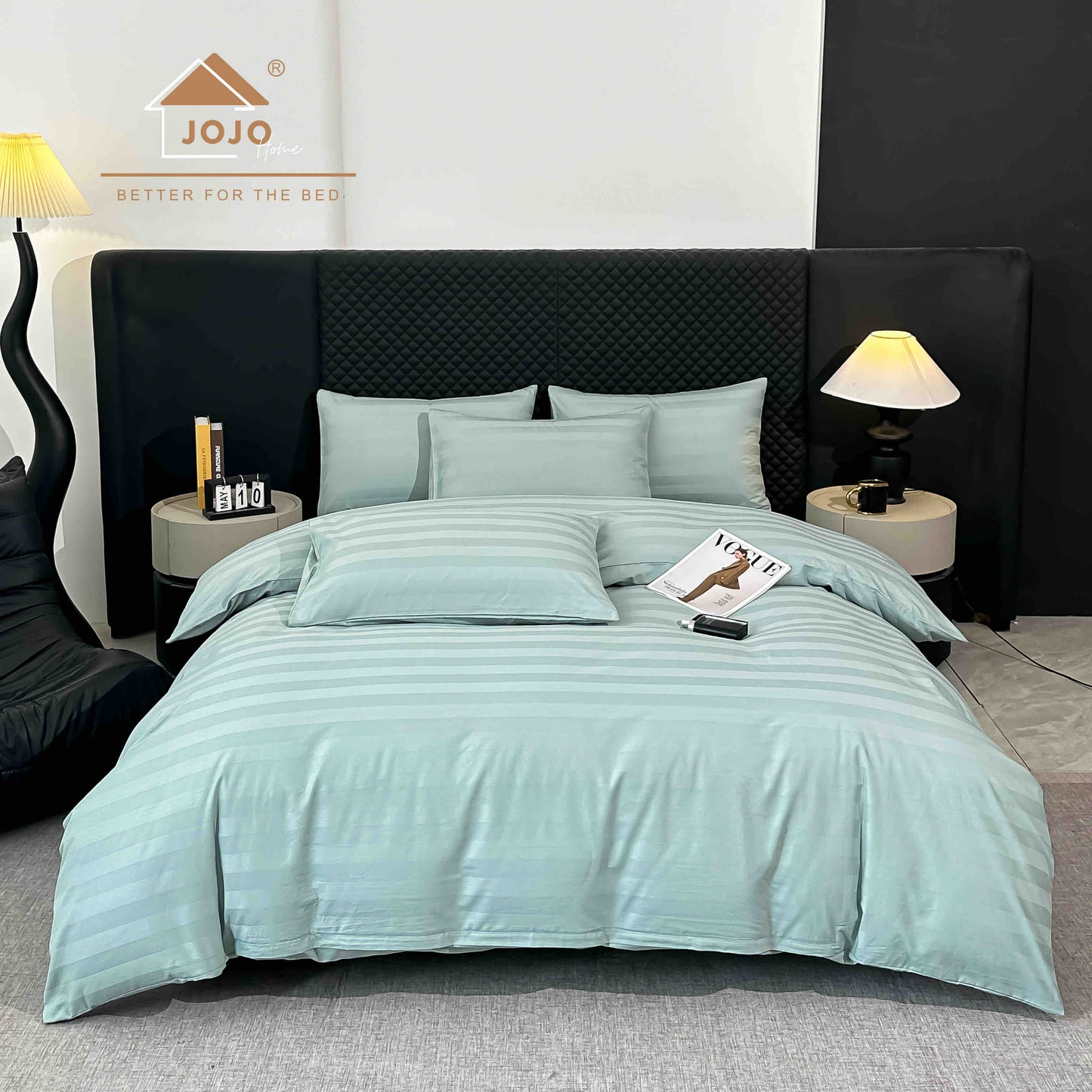 Lenjerie Luxury din Damasc 100% Bumbac Deluxe, 6 Piese cu Elastic, Bleu-C11099