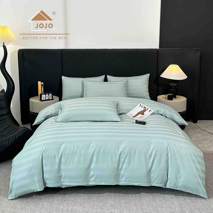 Lenjerie Luxury din Damasc 100% Bumbac Deluxe, 6 Piese cu Elastic, Bleu-C11099