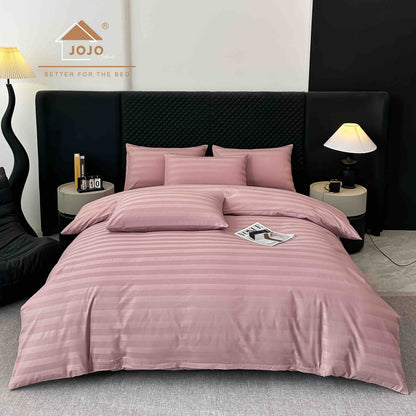 Lenjerie Luxury din Damasc 100% Bumbac Deluxe, 6 Piese cu Elastic, Roz Pudra-C11102