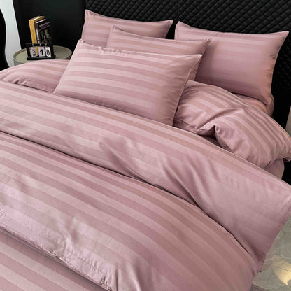 Lenjerie Luxury din Damasc 100% Bumbac Deluxe, 6 Piese cu Elastic, Roz Pudra-C11102