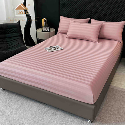 Lenjerie Luxury din Damasc 100% Bumbac Deluxe, 6 Piese cu Elastic, Roz Pudra-C11102