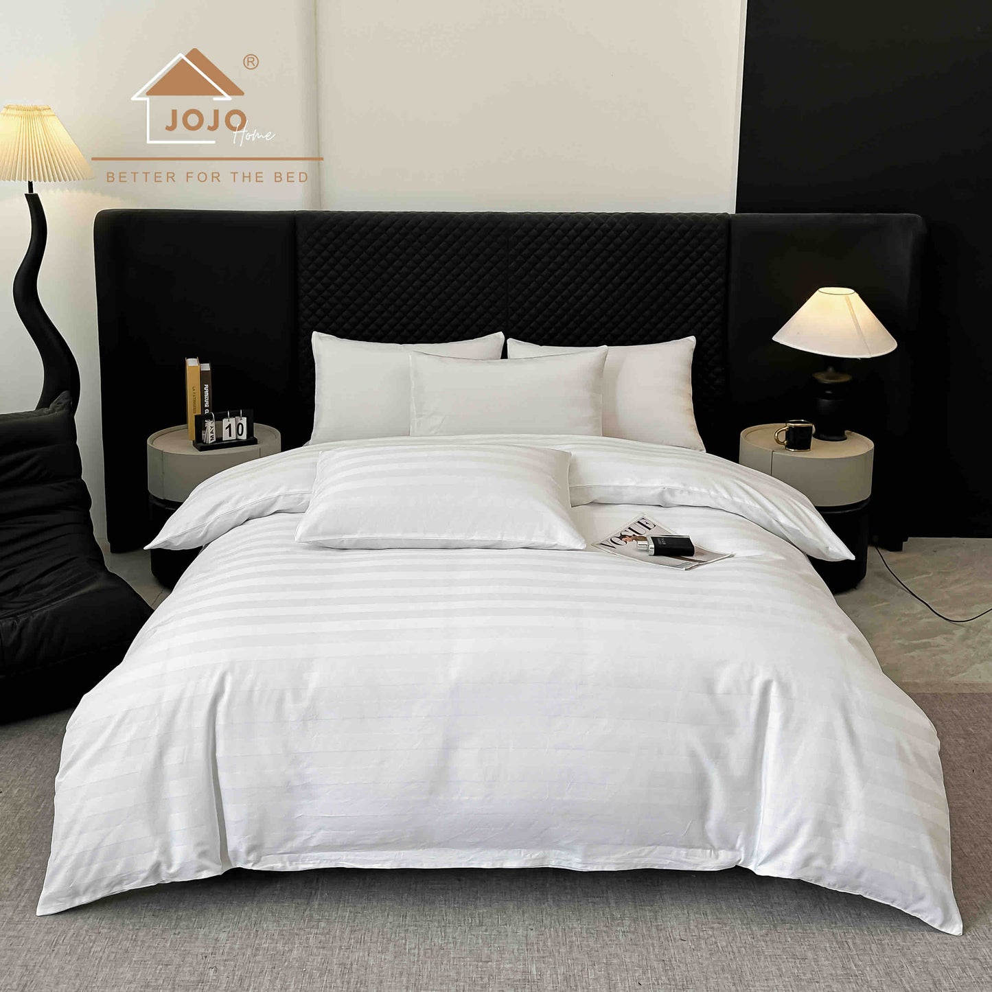 Lenjerie Luxury din Damasc 100% Bumbac Deluxe, 6 Piese cu Elastic, Alb-C11094