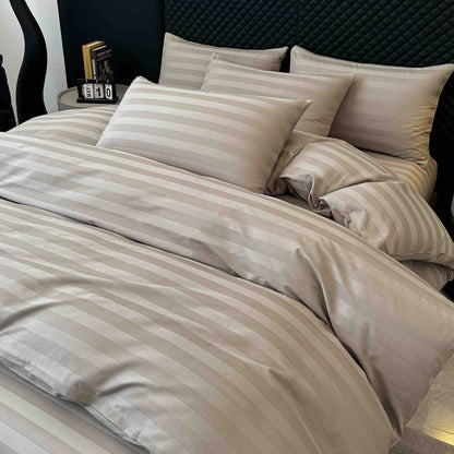 Lenjerie Luxury din Damasc 100% Bumbac Deluxe, 6 Piese cu Elastic, Bej-C11098