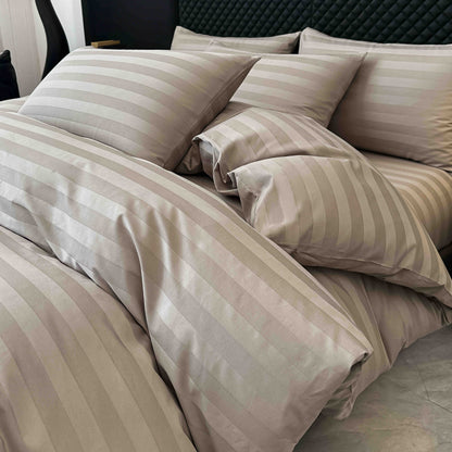 Lenjerie Luxury din Damasc 100% Bumbac Deluxe, 6 Piese cu Elastic, Bej-C11098