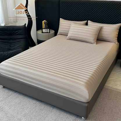 Lenjerie Luxury din Damasc 100% Bumbac Deluxe, 6 Piese cu Elastic, Bej-C11098