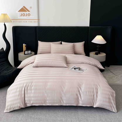 Lenjerie Luxury din Damasc 100% Bumbac Deluxe, 6 Piese cu Elastic, Roz Prafuit-C11097