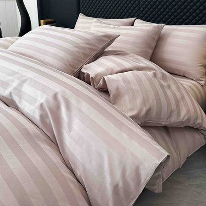 Lenjerie Luxury din Damasc 100% Bumbac Deluxe, 6 Piese cu Elastic, Roz Prafuit-C11097