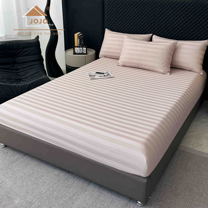 Lenjerie Luxury din Damasc 100% Bumbac Deluxe, 6 Piese cu Elastic, Roz Prafuit-C11097