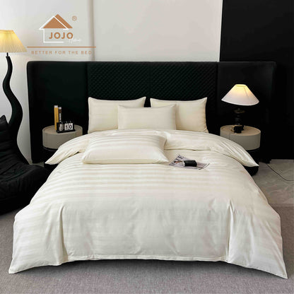 Lenjerie Luxury din Damasc 100% Bumbac Deluxe, 6 Piese cu Elastic, Crem-C11101