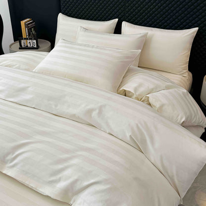 Lenjerie Luxury din Damasc 100% Bumbac Deluxe, 6 Piese cu Elastic, Crem-C11101