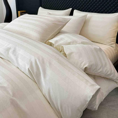 Lenjerie Luxury din Damasc 100% Bumbac Deluxe, 6 Piese cu Elastic, Crem-C11101