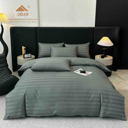 Lenjerie Luxury din Damasc 100% Bumbac Deluxe, 6 Piese cu Elastic, Antracit-C11095