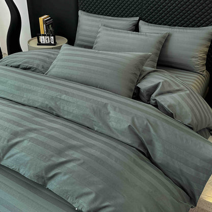 Lenjerie Luxury din Damasc 100% Bumbac Deluxe, 6 Piese cu Elastic, Antracit-C11095