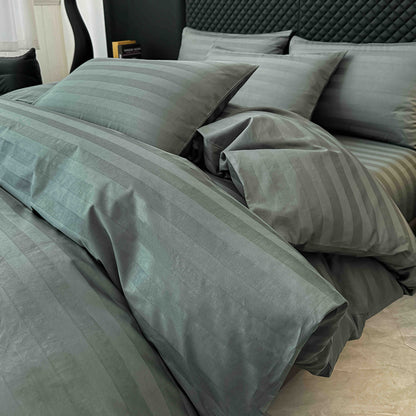 Lenjerie Luxury din Damasc 100% Bumbac Deluxe, 6 Piese cu Elastic, Antracit-C11095