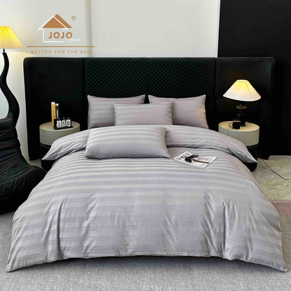 Lenjerie Luxury din Damasc 100% Bumbac Deluxe, 6 Piese cu Elastic, Gri Deschis-C11103