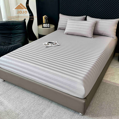 Lenjerie Luxury din Damasc 100% Bumbac Deluxe, 6 Piese cu Elastic, Gri Deschis-C11103