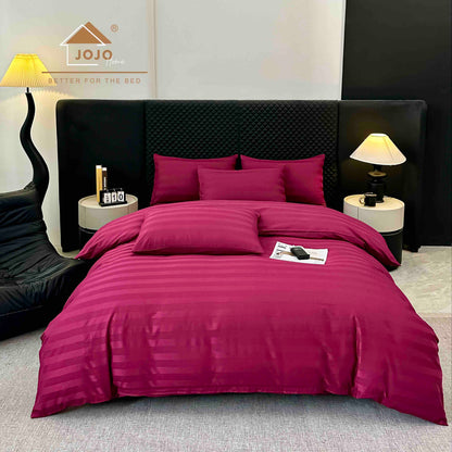 Lenjerie Luxury din Damasc 100% Bumbac Deluxe, 6 Piese cu Elastic, Bordo-C11096