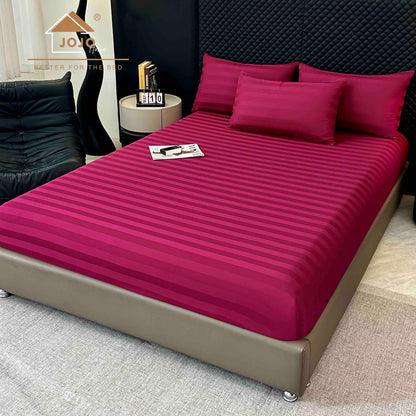 Lenjerie Luxury din Damasc 100% Bumbac Deluxe, 6 Piese cu Elastic, Bordo-C11096