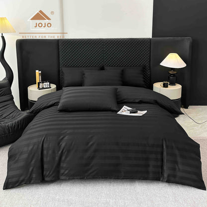 Lenjerie Luxury din Damasc 100% Bumbac Deluxe, 6 Piese cu Elastic, Negru-C11093