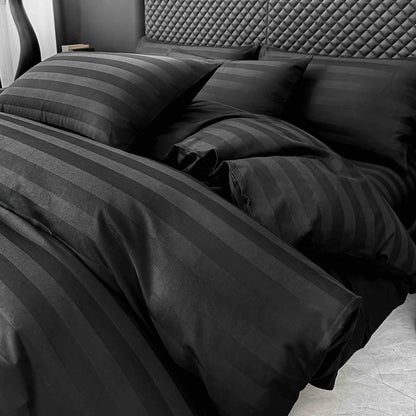 Lenjerie Luxury din Damasc 100% Bumbac Deluxe, 6 Piese cu Elastic, Negru-C11093