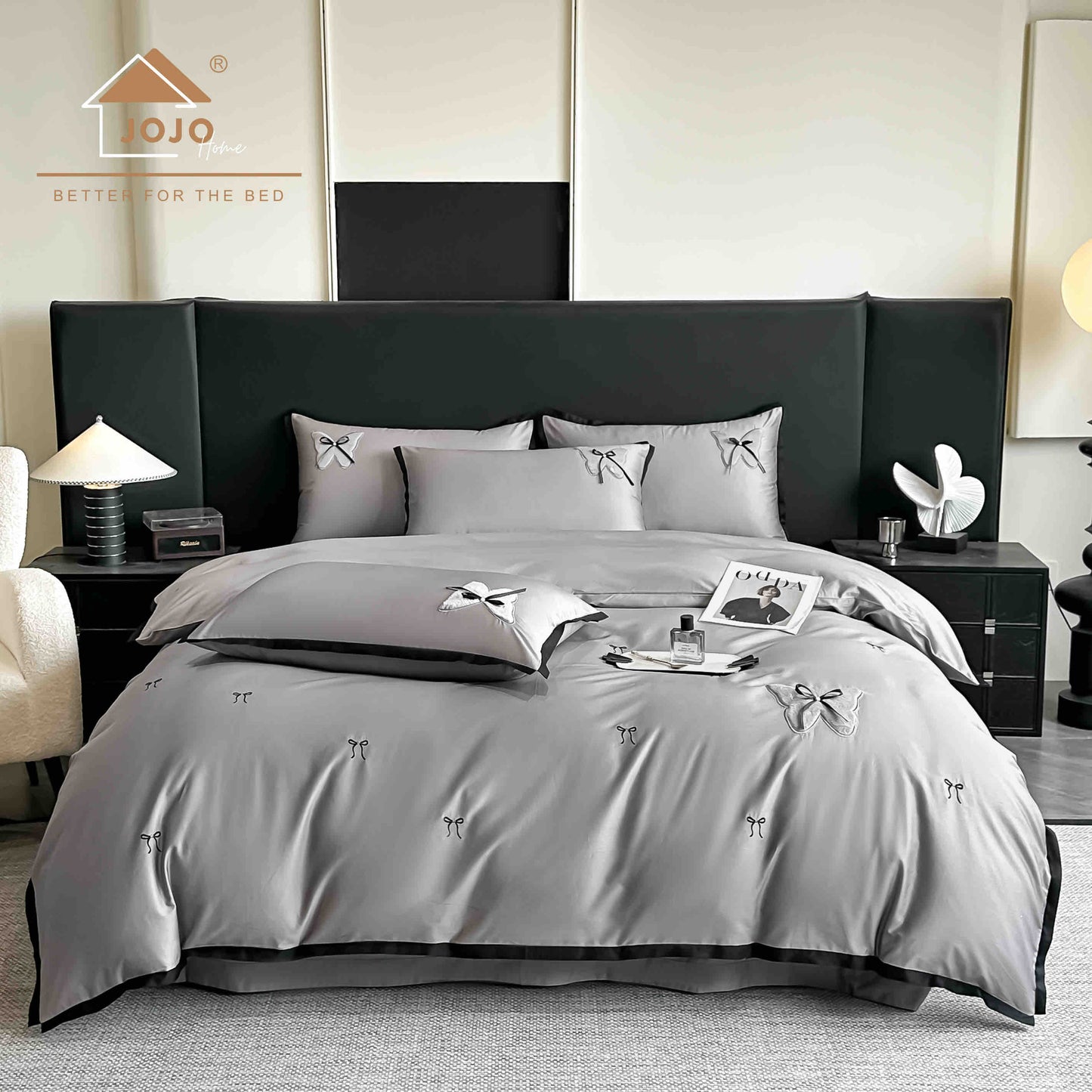 Lenjerie de Pat Premium Satin Deluxe cu Broderie Eleganta, din Bumbac 100%, 4 Piese, Fundite-C11294