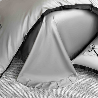 Lenjerie de Pat Premium Satin Deluxe cu Broderie Eleganta, din Bumbac 100%, 4 Piese, Fundite-C11294