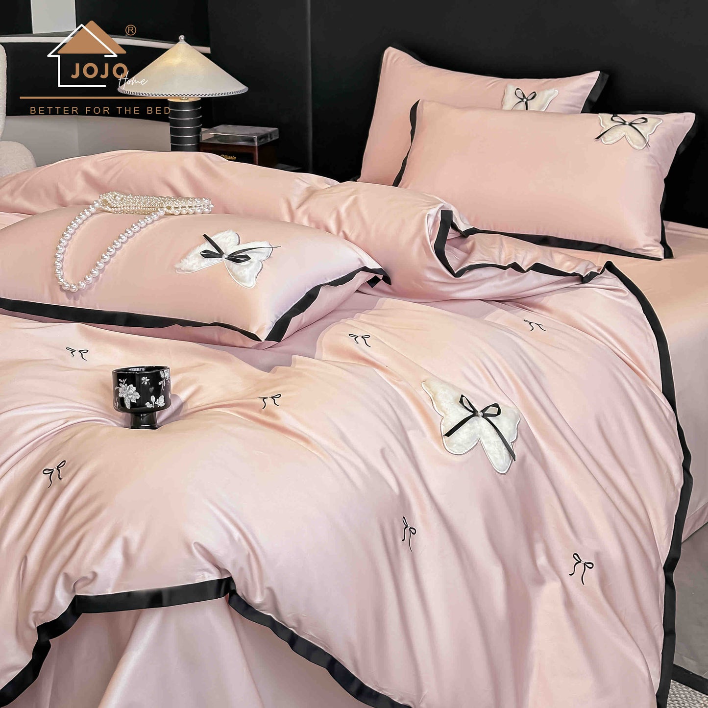 Lenjerie de Pat Premium Satin Deluxe cu Broderie Eleganta, din Bumbac 100%, 4 Piese, Fundite-C11293