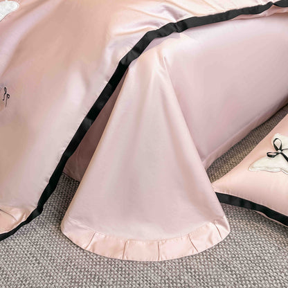 Lenjerie de Pat Premium Satin Deluxe cu Broderie Eleganta, din Bumbac 100%, 4 Piese, Fundite-C11293