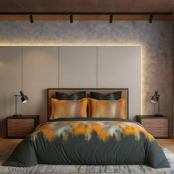 Lenjerie Pat Dublu din Finet Imprimat Digital, 6 Piese, cu Elastic, Abstract Modern-P10222