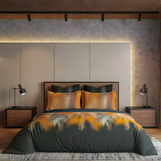 Lenjerie Pat Dublu din Finet Imprimat Digital, 6 Piese, cu Elastic, Abstract Modern-P10222