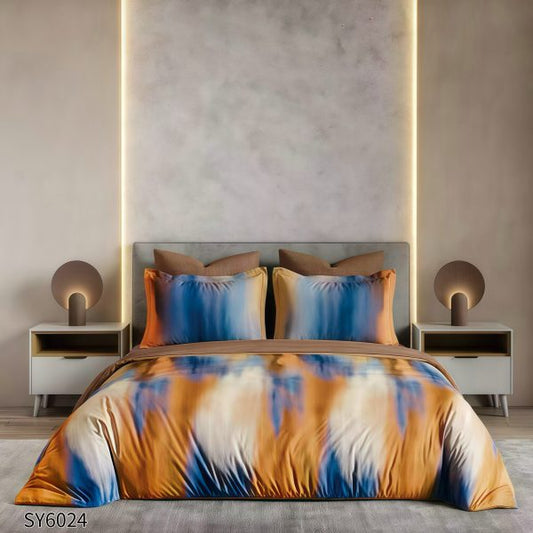 Lenjerie Pat Dublu din Finet Imprimat Digital, 6 Piese, cu Elastic, Abstract Colorat-P10225