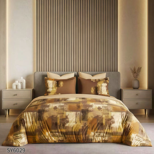 Lenjerie Pat Dublu din Finet Imprimat Digital, 6 Piese, cu Elastic, Abstract-P10230