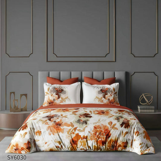 Lenjerie Pat Dublu din Finet Imprimat Digital, 6 Piese, cu Elastic, Floral-P10231