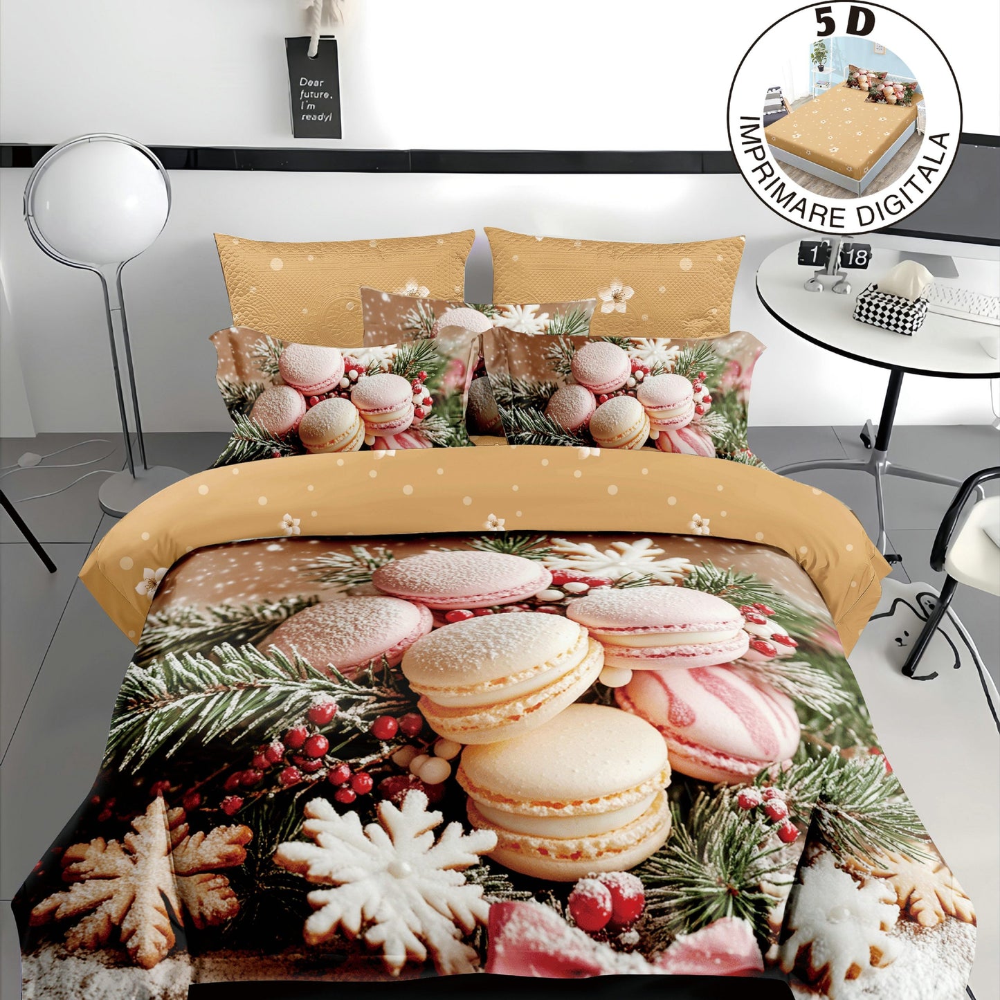 Lenjerie 5D Finet 4 Piese, cu Elastic, Imprimeu Identic cu Poza, Macarons-P11269