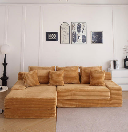 Coltar Premium Elysia, cu Susținere Ergonomică HD Foam, Catifea Reiata, Mustar-C10011