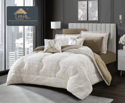 Lenjerie Pat cu Pilota Inclusa, Model Cocolino Plusat Pe Fata si Catifea pe Spate, Cearceaf de Pat Cu Elastic, 6 Piese-C9911