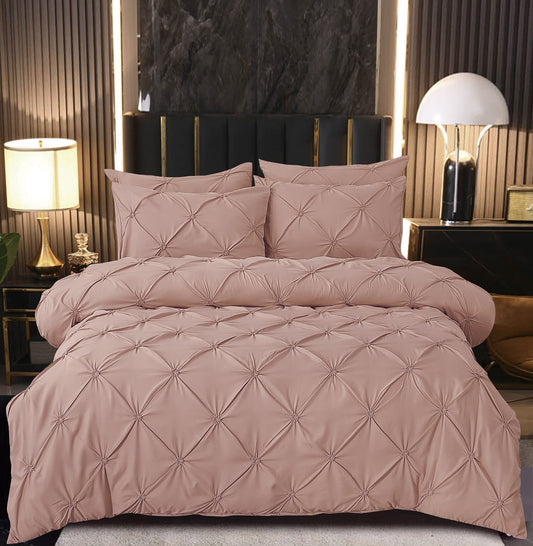 Lenjerie Bumbac Premium 6 Piese cu Pliuri Brodate, Bej Rose-M8194