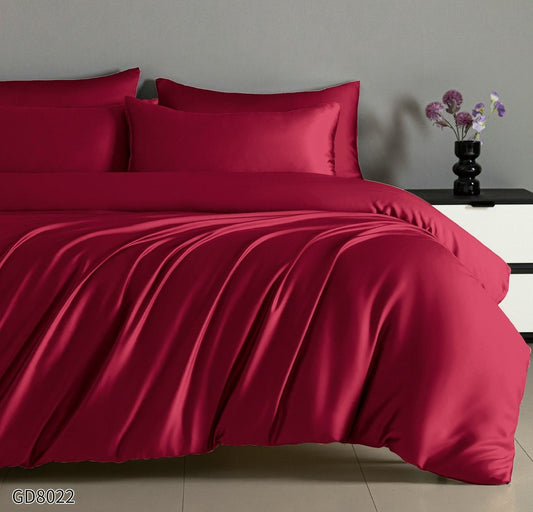 Lenjerie Pat Dublu din Satin Extra Fin, 4 Piese, cu Elastic, Bordo-P11146