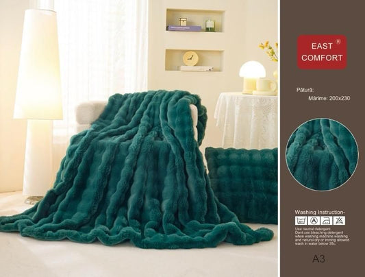 Patura Cocolino Pufoasa, din Blanita Artificiala de Iepure, 200x230cm, Verde-D9163