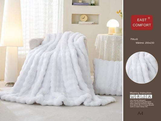 Patura Cocolino Pufoasa, din Blanita Artificiala de Iepure, 200x230cm, Alb-D9164